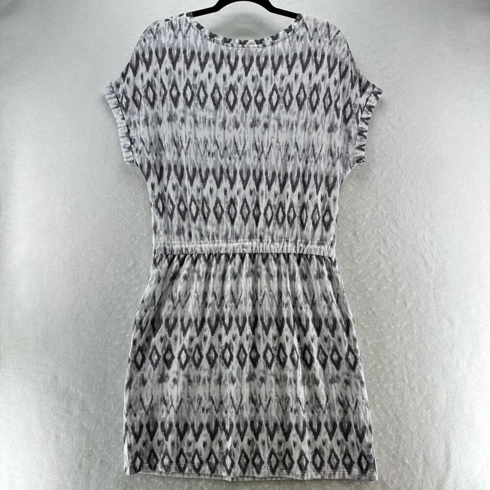 Hilary Radley Dress Size M Diamond Print Blouson Short Sleeve Mini Terry Gray - Picture 2 of 12